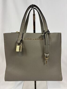 Marc Jacobs Leather Top Handle Tote Bag Square Diagonal Divider Zipper Pocket